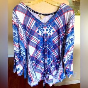 D 2XL  Style & Co. Blue and Red Plaid Blouse